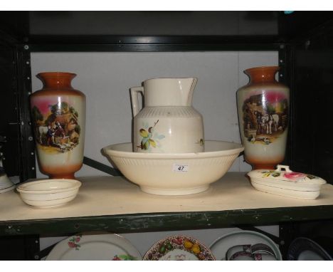 A jug & basin set & a pair of vases A/F