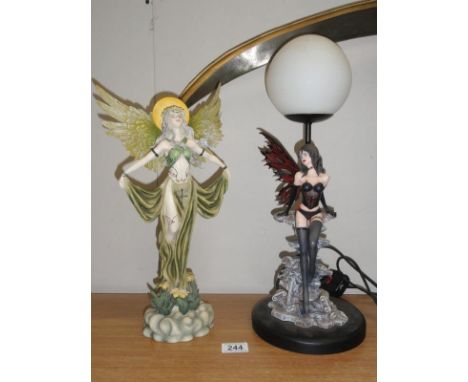 A Gothic style table lamp & angel figure A/F