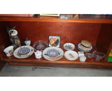 A miscellaneous lot including paperweights, Worcester coddler, engraved dish & trinket boxes etc.
