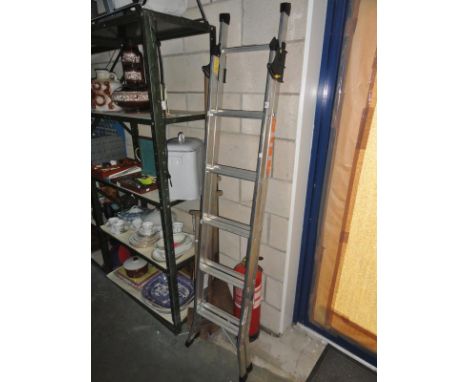 A metal extending ladder