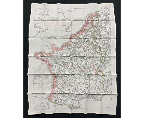 WW2 British RAF Silk Escape Map of France and Germany. Code letter 9C(a) / 9U/R. Double sided. 