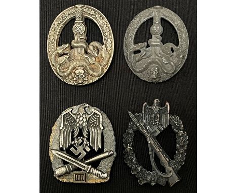 Reproduction Anti Partizan Badges in Silver x 2, Souval General Assault badge 100 and a Souval Bronze Infantry Assault badge 
