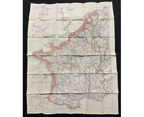 WW2 British RAF Silk Escape Map of France and Germany. Code letter 9C(a) / 9U/R. Double sided. 