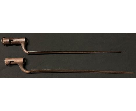 Pair of British Socket Bayonets. One with 388mm long blade, dent to socket and rust pitted overall: another with 430mm long b