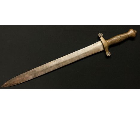 French 1831 Pattern Artillery Short Sword with double edged blade 480mm in length. Marked "M". Cast brass hilt. Overall lengt