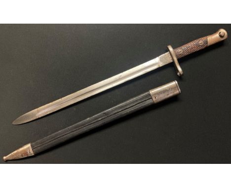 WW1 Ottoman Turkish German Made Mauser Bayonet with single edged fullered blade 393mm in length, marked "PR8 3876". Wooden gr