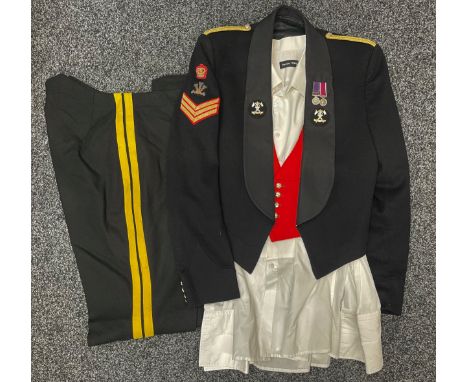 British Army 9th /12th Lancers Staff Sgt's Mess Dress Jacket, Waistcoat, shirt and trousers. Complete with his Miniature Gene