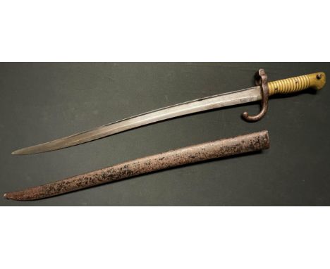 French 1866 Pattern Chassepot Bayonet with single edged fullered blade 574mm in length. Maker marked on spine of blade and da