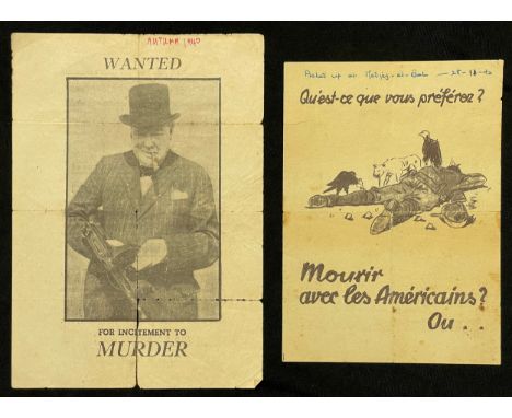 WW2 Third Reich Propaganda Leaflets dropped on British and French troops. The Churchill "Wanted" leaflet measures 195mm x 140