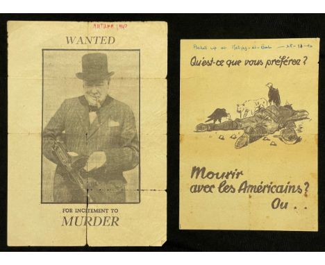 WW2 Third Reich Propaganda Leaflets dropped on British and French troops. The Churchill "Wanted" leaflet measures 195mm x 140