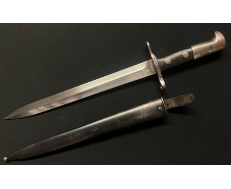 Swiss M1918 Schmidt-Rubin Bayonet with double edged blade 300mm in length, maker marked "Elsener, Schwyz". Crossguard numbere