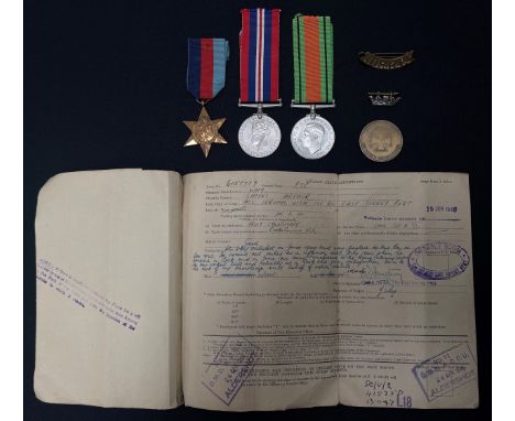 WW2 British Medal Group comprising of 1939-45 Star, War Medal and Defence Medal to 6147719 Pte James Arthur Why, Army Caterin