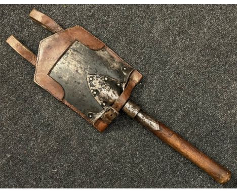 WW1 Imperial Austro Hungarian Army Entrenching Tool, maker marked and dated "Bleckmann Mürzzuschlag 1915", wooden handle is a
