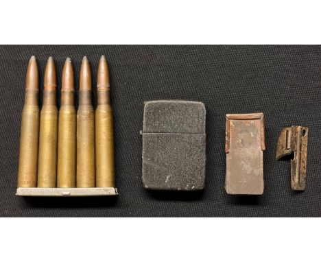 WW2 US Army Zippo Cigarette Lighter In Wartime Black Crinkle Finish: D-Day Airborne Cricket Clicker: P38 Ration Pack Tin Open