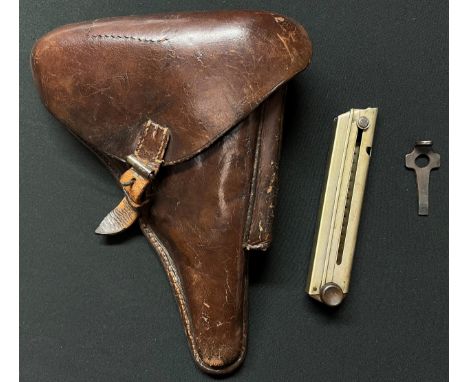 WW1 Imperial German Army Luger Pistole 08 Leather Holster maker marked and dated 1916 and complete with original stripping to