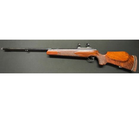 Theoben .177 Air Rifle. No serial number. 500mm long barrel. No iron sights. Fitted with mounts for a telescopic sight. Missi