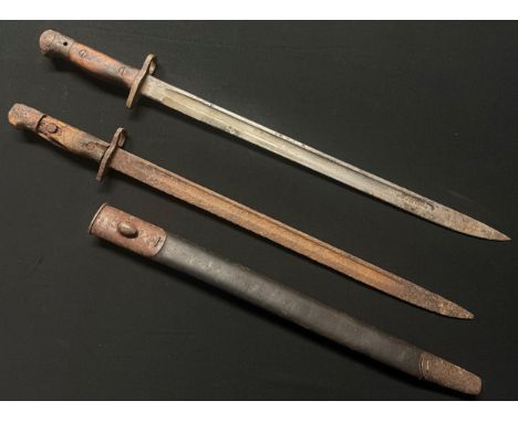 WW1 British 1907 Pattern Bayonets x 2: one in relic condition with scabbard: another without scabbard. (2) 