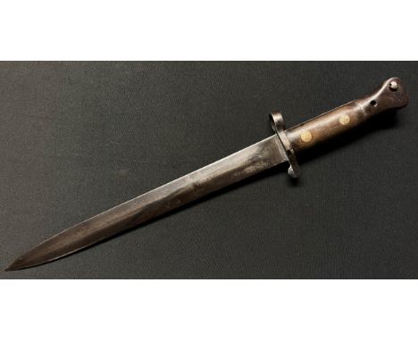 Boer War Lee-Metford Bayonet with double edged blade 304mm in length. Maker marked "Wilkinson". Wooden grips. Working release