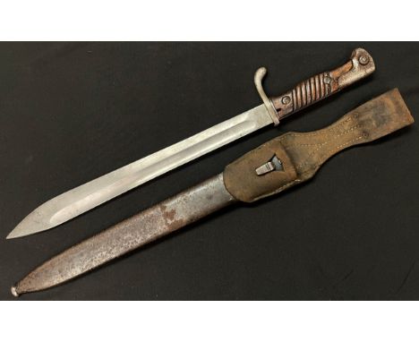 WW1 Imperial German Army Mauser Butcher Bayonet with single edged fullered blade 365mm in length. Maker marked "Simson &amp; 