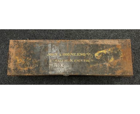 Victorian Officers Tin Trunk Named to "John A Horne Esq.re, 2nd West York Engineer Volunteers". Size 104cm x 30.5cm x 21cm. 