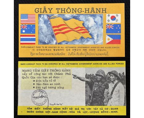 Vietnam War Safe Conduct Pass dropped by US Forces on Viet Cong and NVA troops.  Two different examples. (2) 