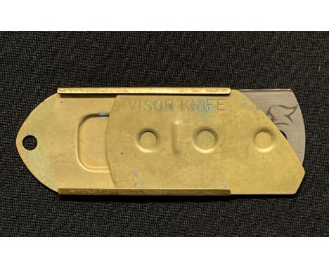 WW2 British / US "Visor Knife" escape and evasion blade, a brass scabbard designed to carry a razor blade which could be worn