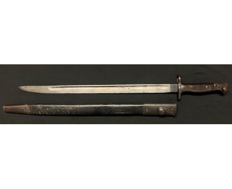 WW1 British 1907 Pattern Bayonet with single edged fullered blade 430mm in length, maker marked and dated "Wilkinson 8-17". O