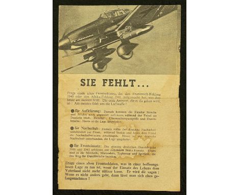 WW2 British Propaganda Leaflet dropped on German lines in 1944 "Das Ratsel der Deutchen Luftwaffe" (The Riddle of the German 