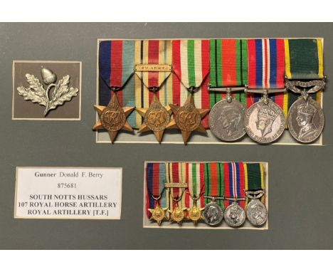 WW2 British Medal Group to 875681 Gunner Donald F Berry, 107 Royal Horse Artillery, South Nottts Hussars comprising of 1939-4