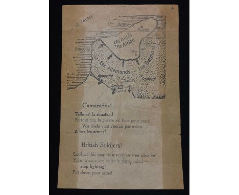WW2 Third Reich Dunkirk Air Dropped Propaganda Surrender Leaflet. Single sided. Size 20mm x 134mm. English and French text wi