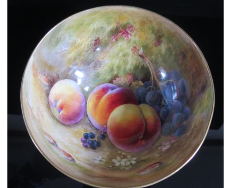 A Royal Worcester Peach, Grape and Blackcurrant Decorated Bowl, signed Ricketts, 1929, 21cm diam. 