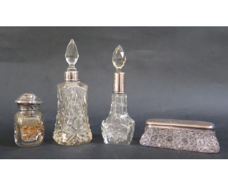 Four Sterling Silver Mounted and Cut Glass Dressing Table Pots 