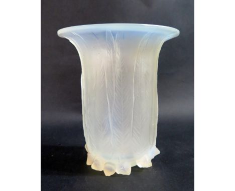 R. Lalique Eucalyptus Opalescent Glass Vase, model 936, c. 1925, 16cm. Moulded mark. Chips to base 