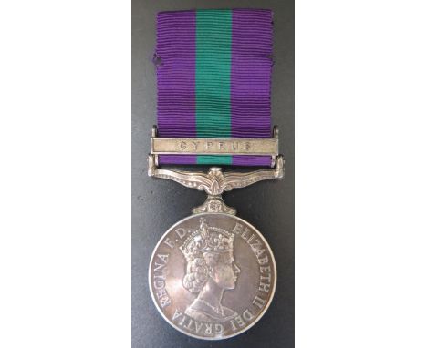 An Elizabeth II General Service Medal with CYPRUS bar awarded to W/385908 SGT. M. APLIN. W.R.A.C. 