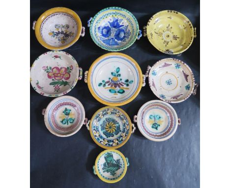 A Collection of Ten Slovakian Faience Two Handled Bowls, largest 21cm diam. Collection of Mark M. Luboshinksky 