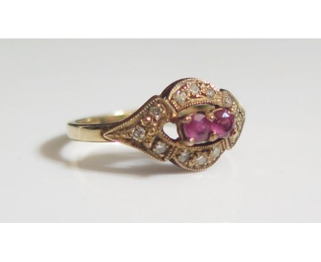 A 9ct Gold, Ruby and Diamond Ring, size K.5, 1.7g 