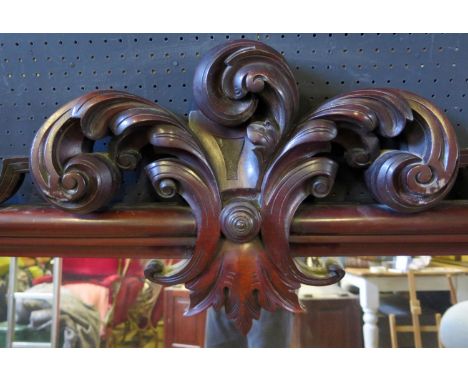 A Victorian Carved Mahogany Overmantle Mirror with foliate scroll decoration, 181(w)x127(h)cm