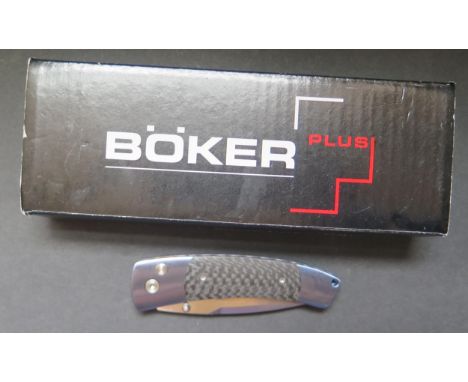 A Böker Plus Titanium Blues 01BO 025 Folding Knife, boxed new old stock 