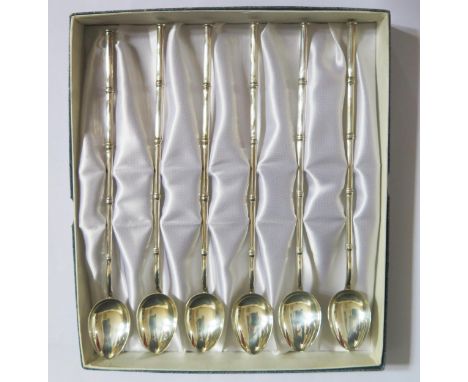 A Boxed Set of Six Sterling Silver .Bamboo' Straw Spoons, 10.5cm, 84g 