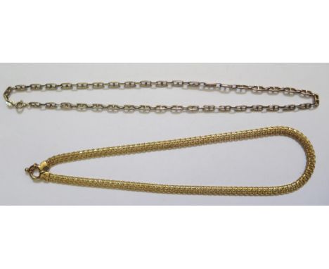 Two Sterling Silver Gilt Necklaces, longest 48cm, 33.6g 