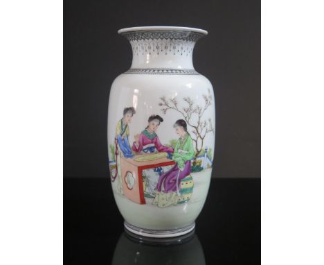 A Chinese Republican Period Porcelain Vase decorated traditional figures of ladies and Chinese script, seal mark to base, 21c