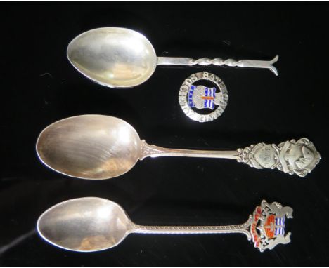 Three Silver Collector's Spoons including BATH enamel spoon, 45g 