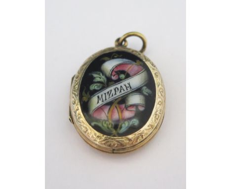 A Gilt and Enamel MIZPAH Locket, 38mm drop 