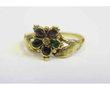 A Georgian Gold Multi Stone Regards Ring, head 10mm, size K.5, 2.3g 