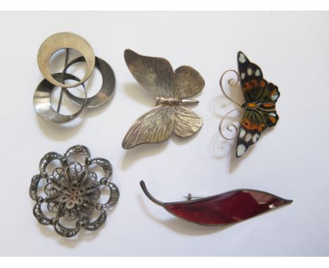 A David Anderson Sterling Silver Gilt and Enamel Butterfly Brooch (4.5cm), David Anderson enamel leaf brooch, Sheffield silve