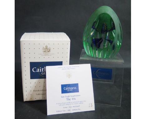 A Caithness Glass Paperweight The Iris 33/100, boxed with COA and stand 