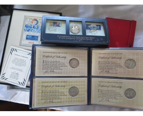 A Set of Four Great Britons Sterling Silver Medallic First Day Covers, sterling silver Apollo-Soyuz presentation set, commemo