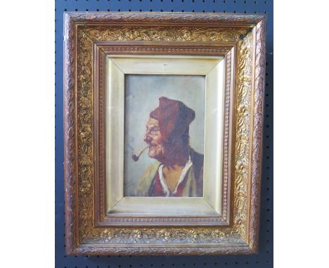 19th Century Portrait of a jovial, elderly man smoking a pipe, Signed C Tozo?, Oil on Panel, 21 x 14cm, Gilt Frame 