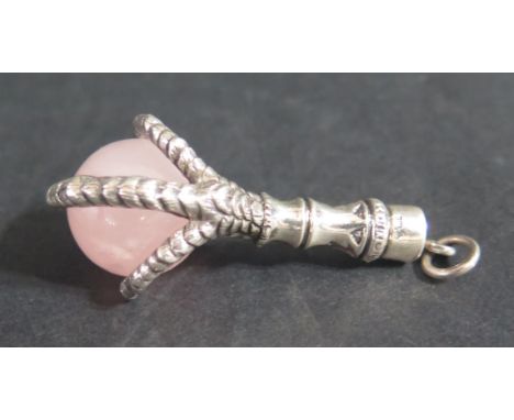 A Sterling Silver and Rose Quartz Talon and Ball Pendant, 66mm long 