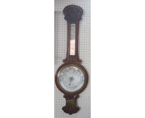 A Victorian Carved Oak Banjo Barometer, 87cm 